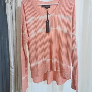Peach and white Hi-low sweater NWT